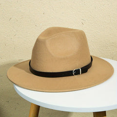 Metal Buckle Decor Big Brim Jazz Hat Men Women Retro Top Hat