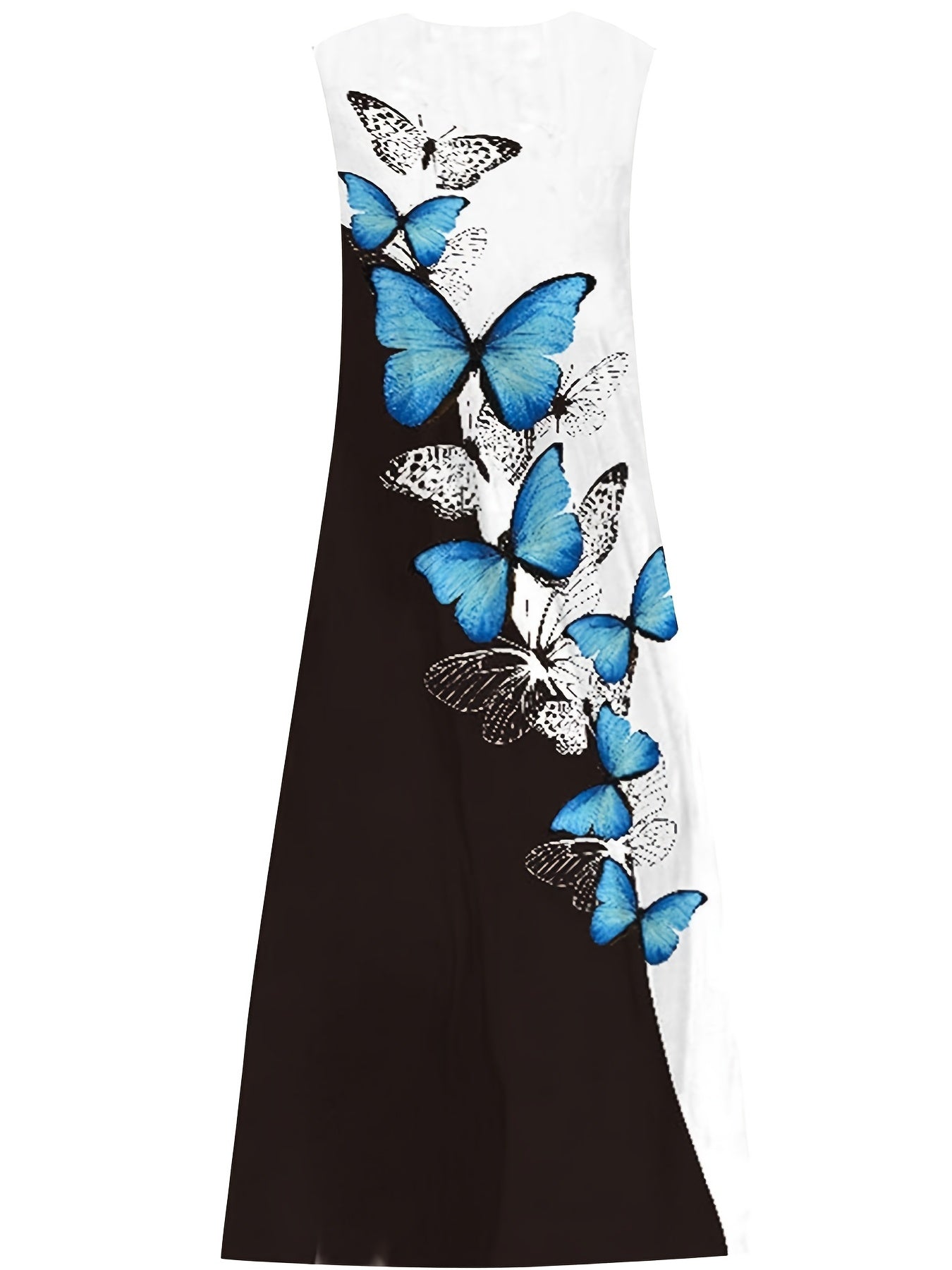 Colorblock Butterfly Print Tank Dress With Pockets