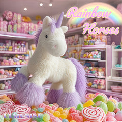 Rainbow Unicorn Stuffed Animal Plush with Purple Mane & Tail