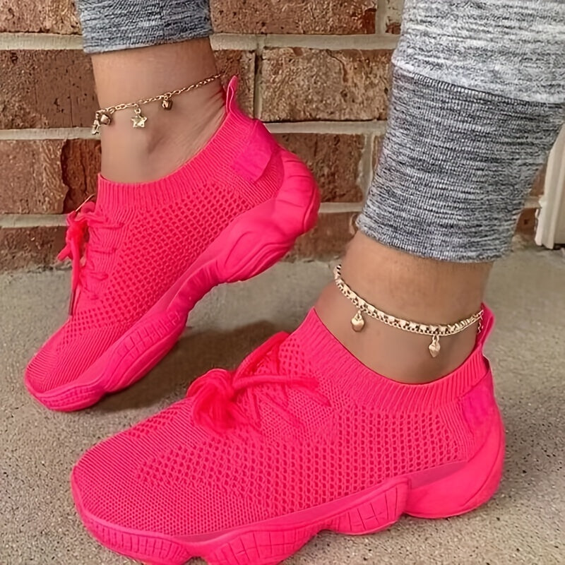 Women's Platform Mesh Sneakers Low Top Lace Up Round Toe Casual Shoes