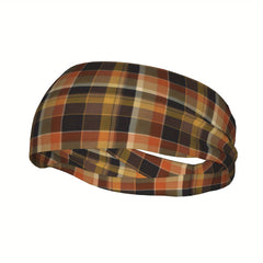 Men's Vintage Plaid Headband Earthy Tones Brown Orange Soft Fabric