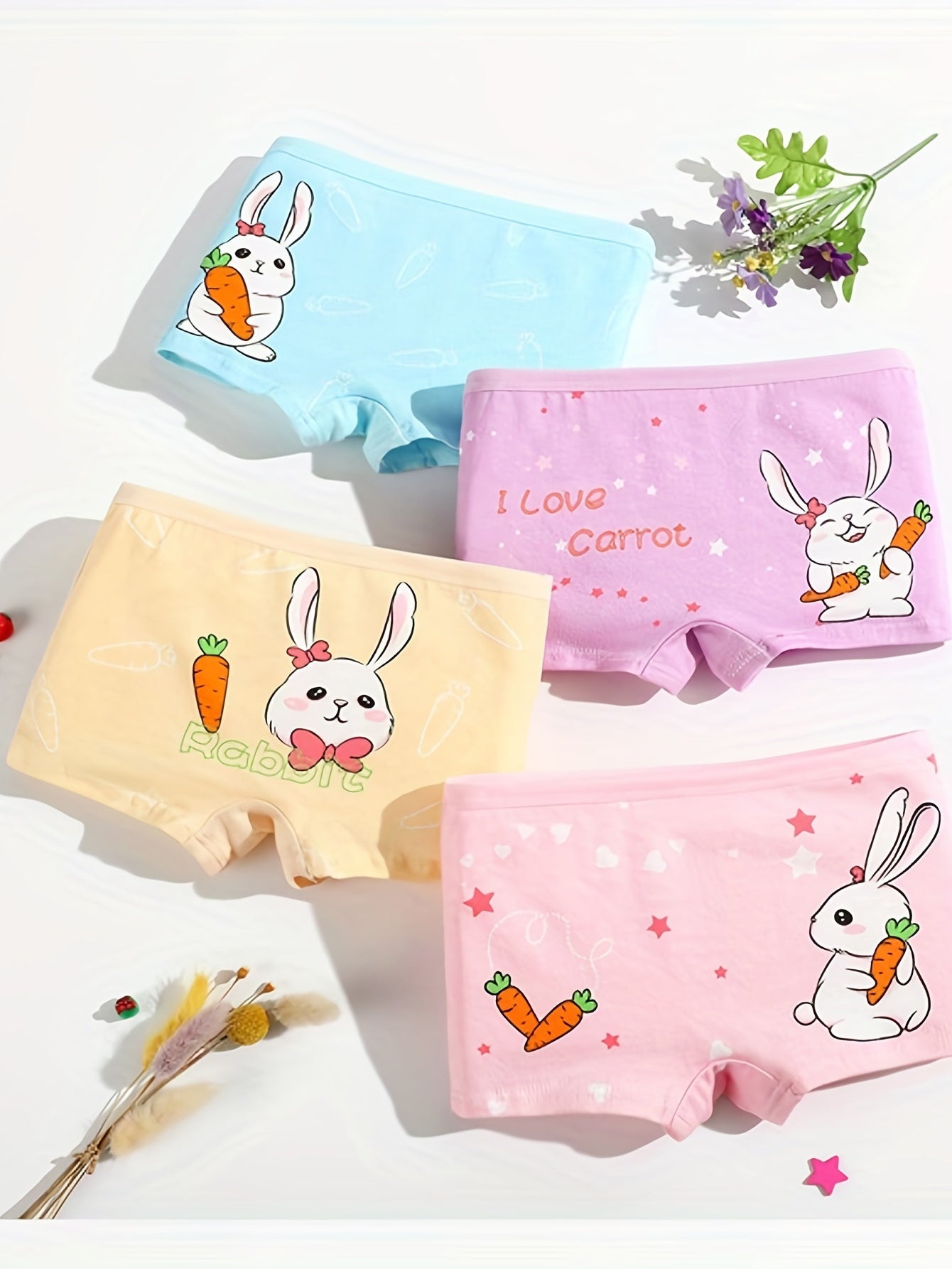 4pcs Girl's Cotton Boxer Briefs Cartoon Pattern Shorts