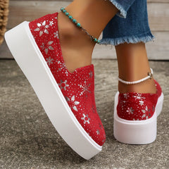 Red Snowflake Pattern Skate Shoes Casual Lightweight Non slip Sport Shoes