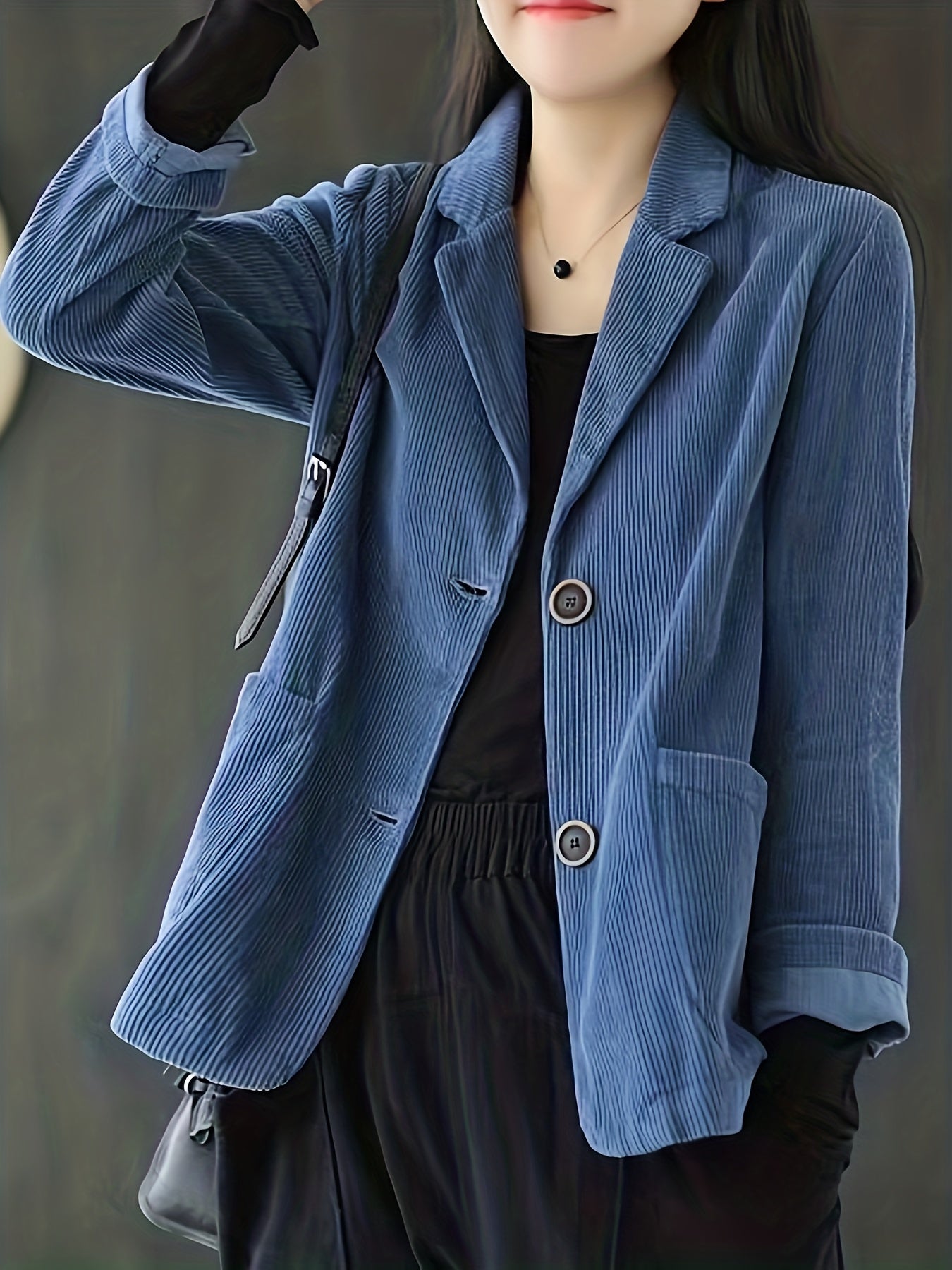 Solid Button Front Jacket Casual Long Sleeve Pocket Front Outerwear