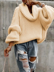 Women's Plus Size Casual Solid Bat Sleeve Turtleneck Sweater