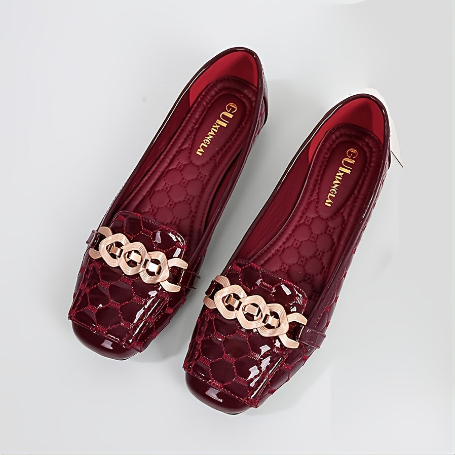 Women's Chain Decor Peas Shoes Slip on Loafers