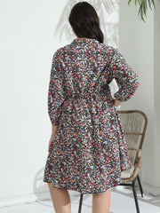 Ditsy Floral Lantern Sleeve V Neck Dress