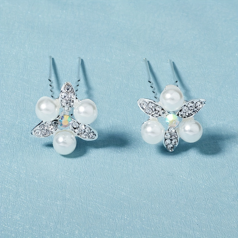 2pcs Rhinestone Faux Pearl Silvery Hairpin Bridal Wedding Bobby Pin