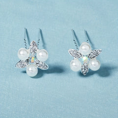 2pcs Rhinestone Faux Pearl Silvery Hairpin Bridal Wedding Bobby Pin