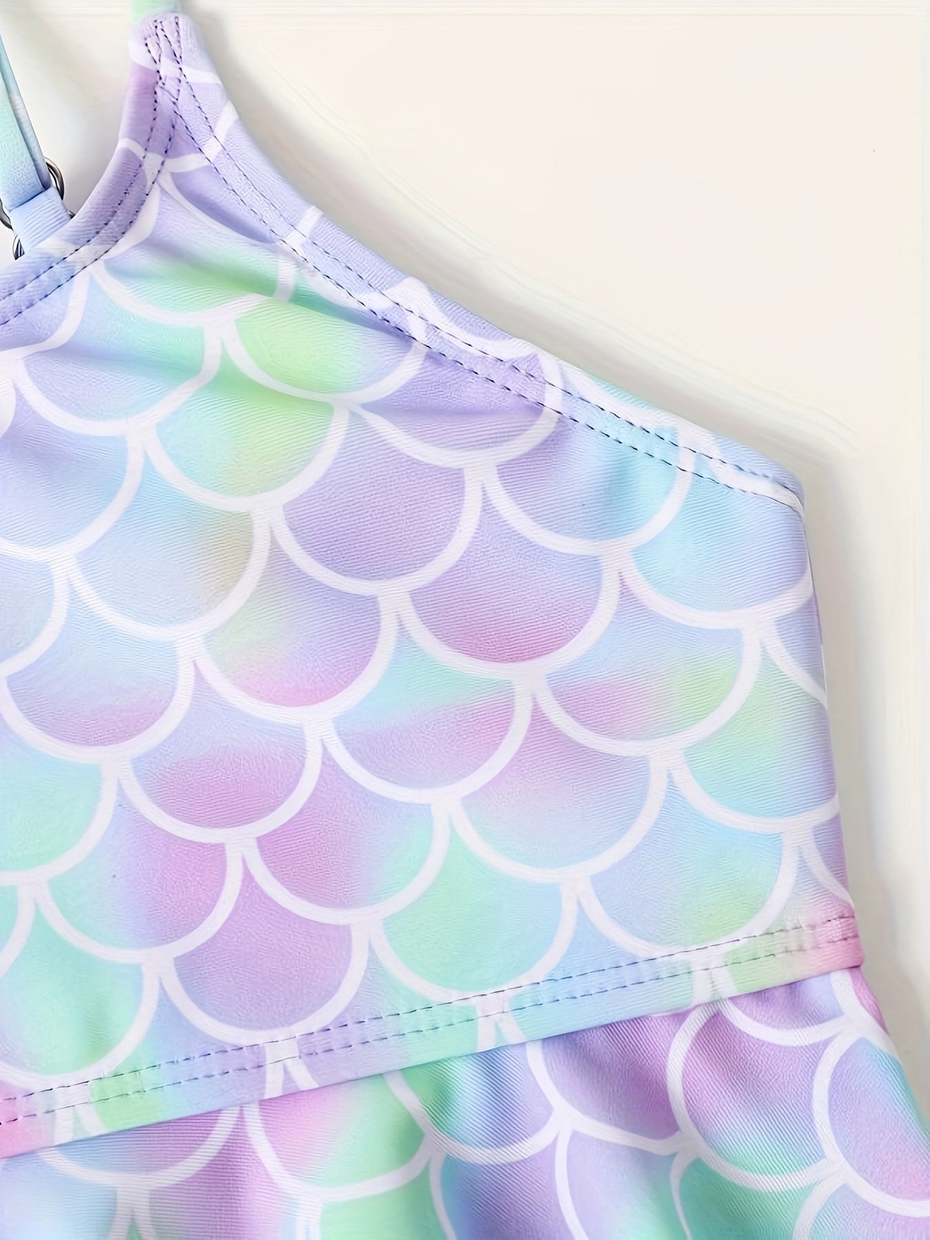 Mermaid Swimsuit Set Quick Drying Zip Front Long Sleeve Cami Top Briefs Kids