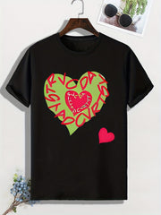 Men's Heart Print T shirt Active Stretch Breathable Tee