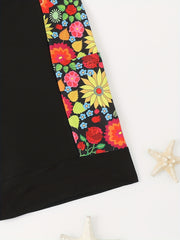 Women's Plus Size Floral Print Seamless Biker Shorts with Pockets