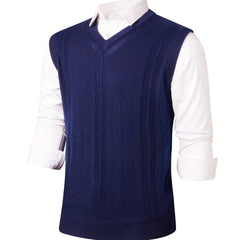 Men's Wool Blend Sleeveless Sweater Vest for Autumn Winter