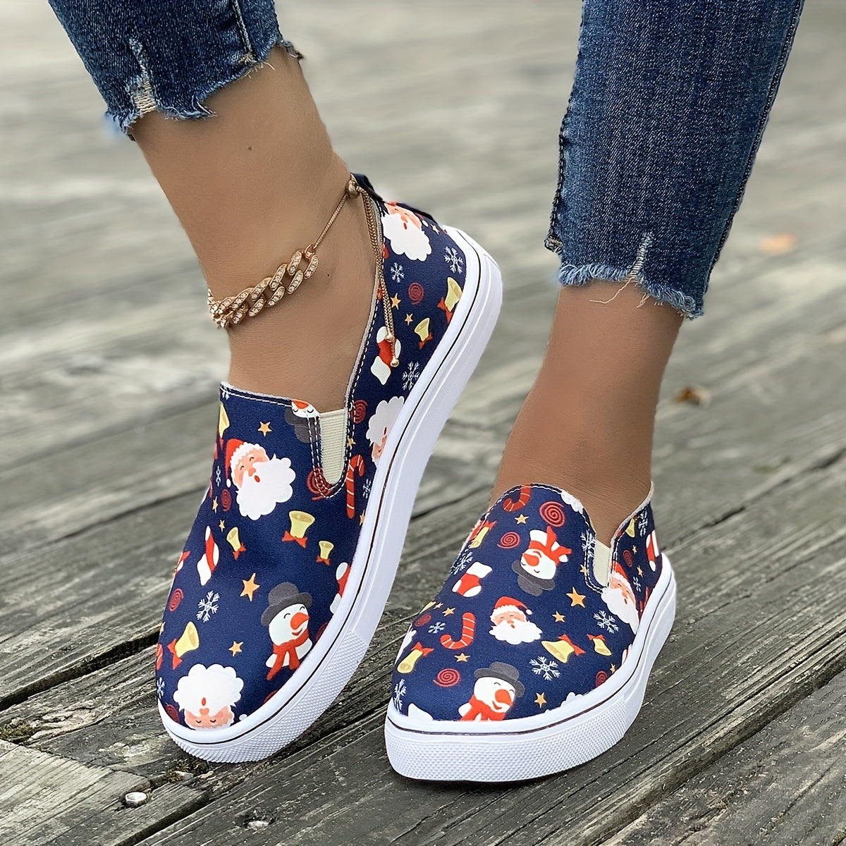 Christmas Snowman Pattern Soft Thick Bottom Slip On Loafers Shoes