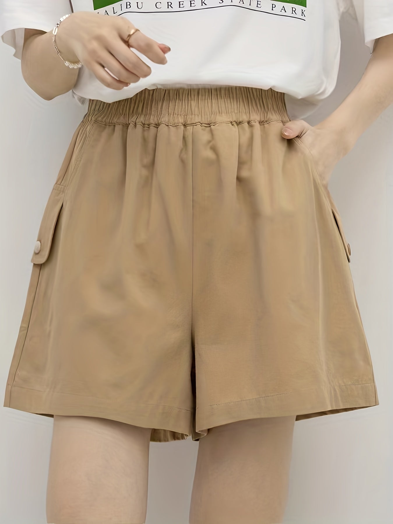 Casual Elastic Waist Cargo Shorts with Pockets