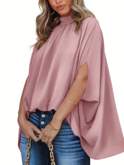 Casual Ruched High Collar Loose Blouse Women's Clothing