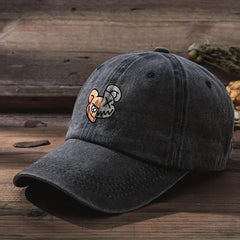 Skull Bear Print Baseball Cap Washed Distressed Vintage Cartoon Dad Hat Unisex
