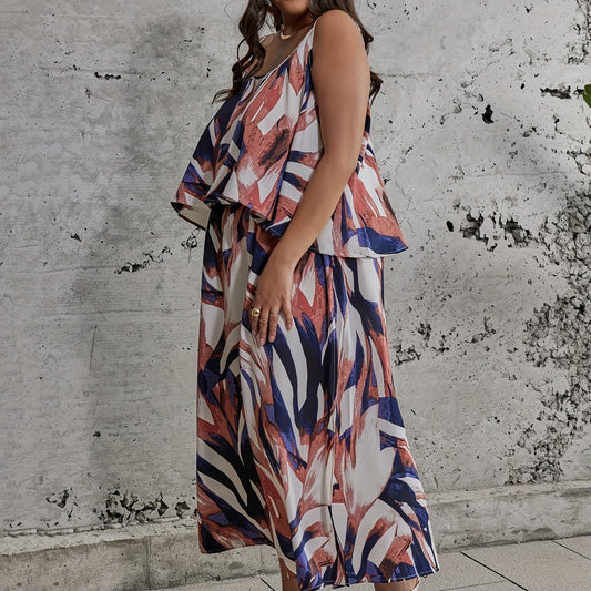 Ink Painting Print Cami Top & Split Skirt Set