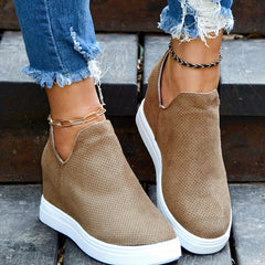 Women's Casual Wedge Loafers Round Toe Height Increasing Slip On Shoes