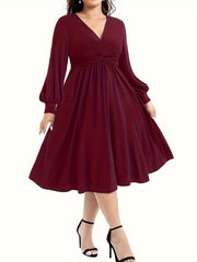 Twist Front Lantern Sleeve A-Line Dress