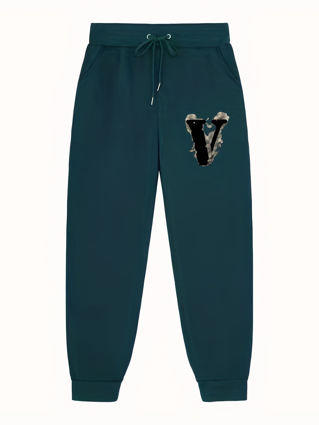 V Pattern Print Men's Pants Drawstring Comfy Active Stretch Trousers