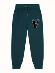 V Pattern Print Men's Pants Drawstring Comfy Active Stretch Trousers