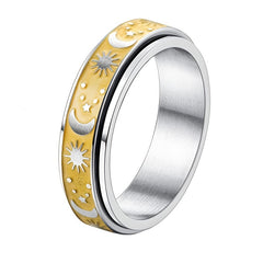 Men's Titanium Steel Rotating Ring Sun Moon Stars Decompression Couple Ring