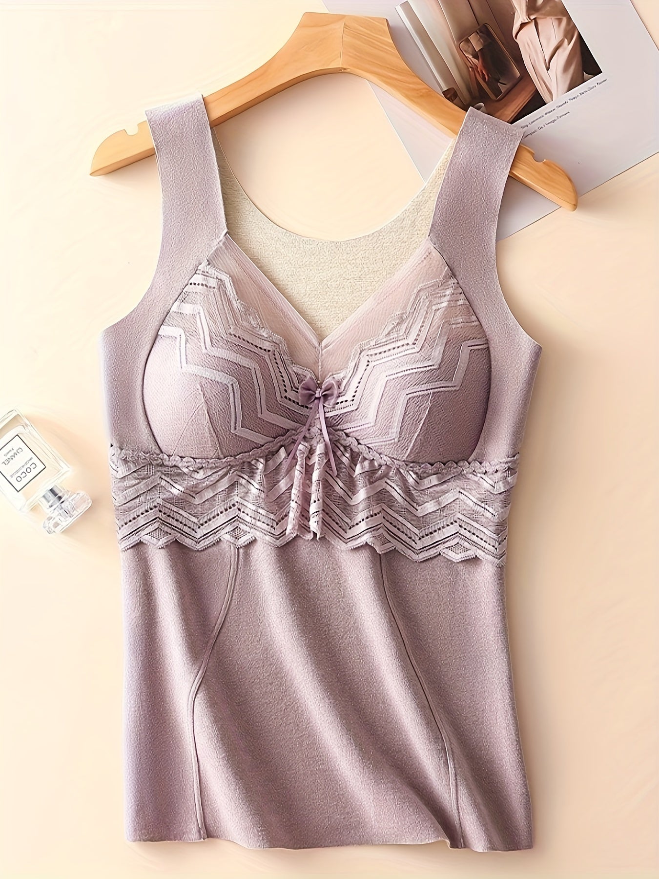 Lace Stitching Thermal Underwear Soft V Neck Sleeveless Top Women's Lingerie
