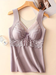 Lace Stitching Thermal Underwear Soft V Neck Sleeveless Top Women's Lingerie