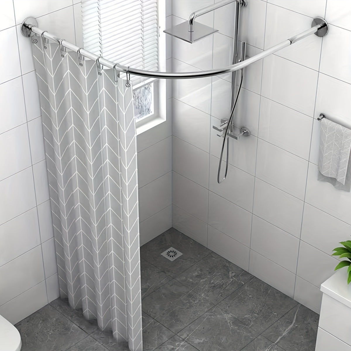 Telescopic Curved Rod Multifunctional Shower Curtain Rod Clothes Drying Rod