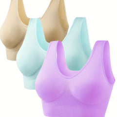 3pcs Seamless Wireless Sports Bras Breathable Comfort Fit