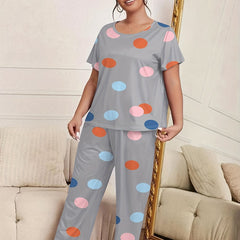 Polka Dot Pajama Set Short Sleeve Tee & Pants Lounge 2 Piece