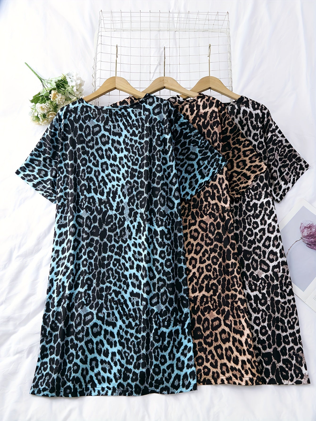 3 Pack Plus Size Leopard Print Nightdress Set