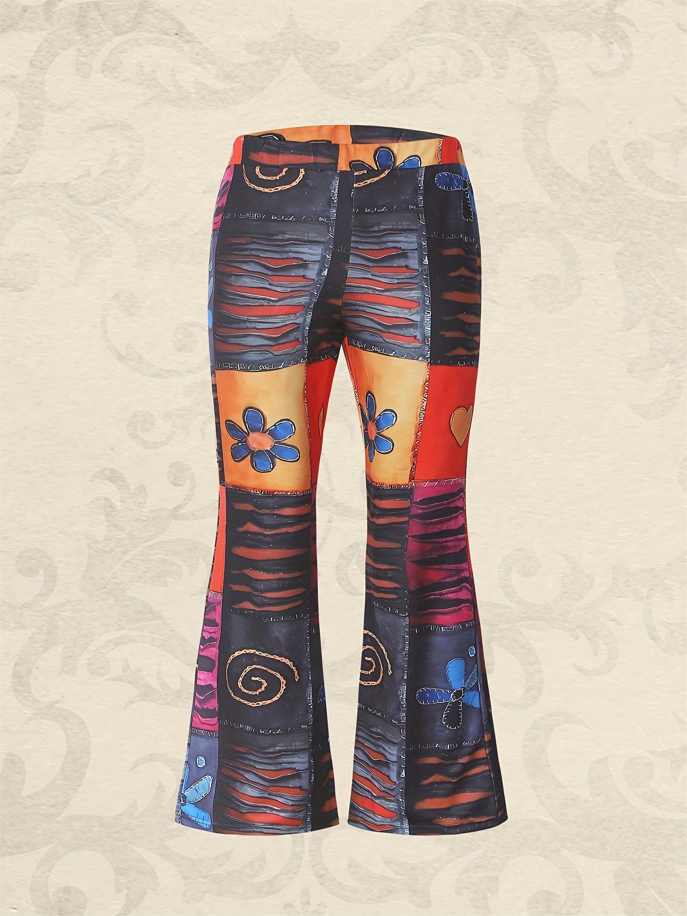 Colorblock Graphic Print High Waist Flared Leg Pants