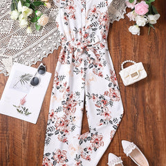 Girls Flutter Sleeve Button Jumpsuits Kids Summer Clothes