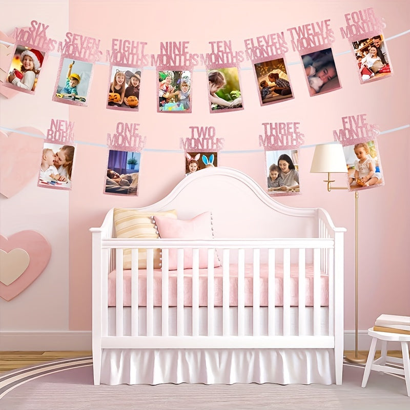 Pink Birthday Photo Clip Flags for Baby Showers