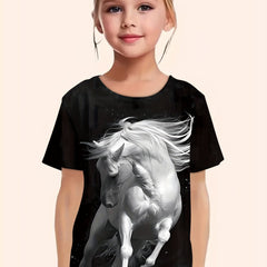 Horse Print Short Sleeve T shirt Kids Summer Tops
