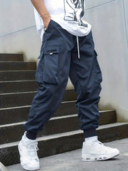 Men's Drawstring Cargo Pants Casual Outdoor Baggy Trousers
