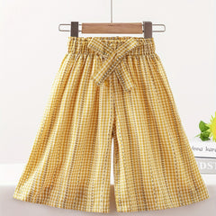 Girls Casual Plaid Loose Fit Pants For Kids Summer