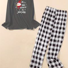 Christmas Lounge Set Women's Plus Slogan Tee Plaid P