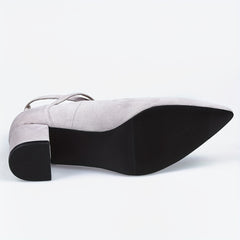 Women's Pointed Toe Chunky Heels Solid Ankle Strap Mid Heels