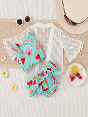 3pcs Watermelon Graphic Tank Top & Trunk & Cover Swimsuit Set