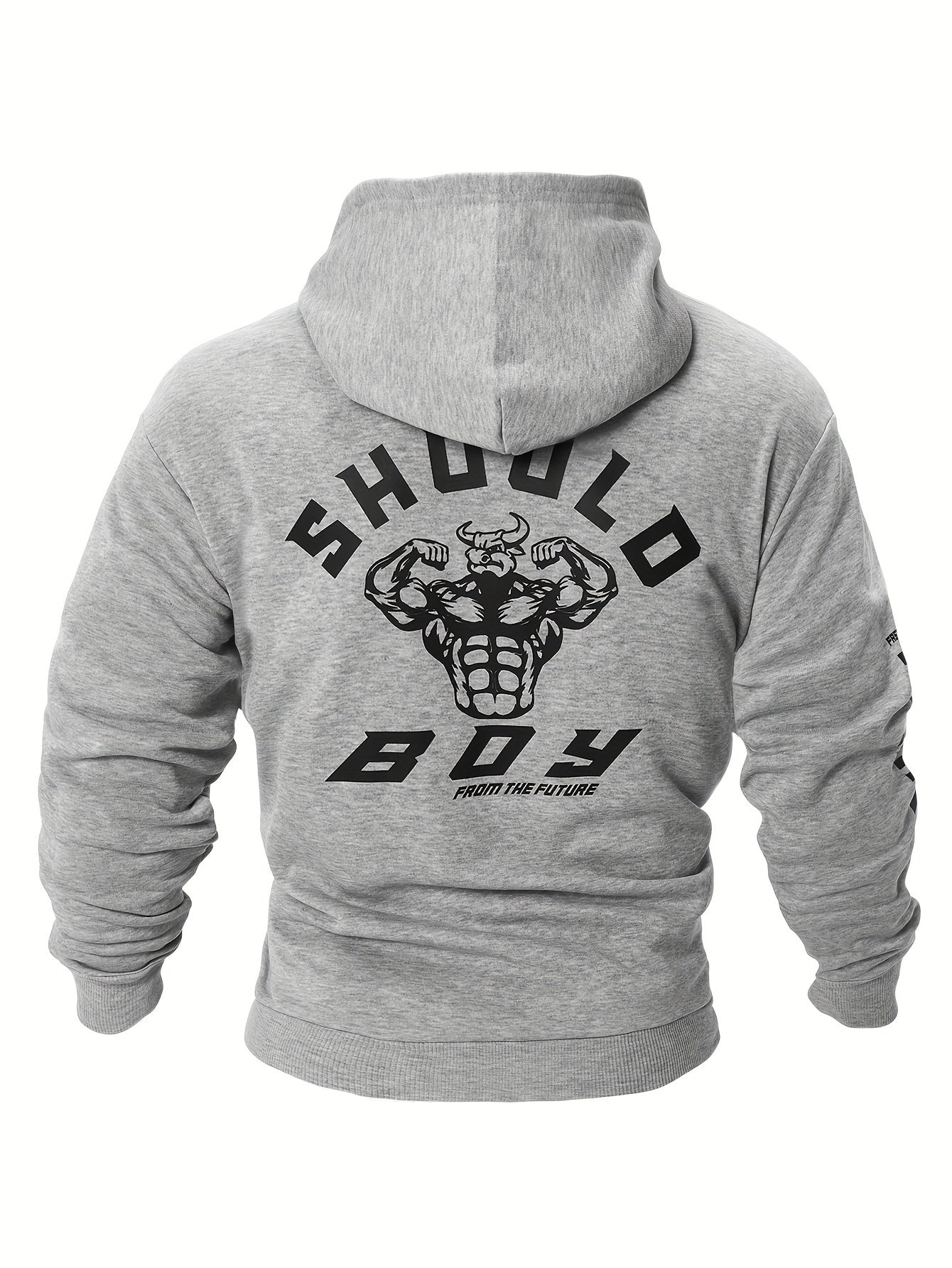 Muscle Bull Print Hoodie Men Graphic Hooded Pullover Kangaroo Pocket