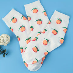 3 Pairs Peach Print Socks Comfy & Mid Tube Women's Stockings