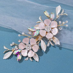 Girls Golden Pink Flower Hair Clip Colorful Rhinestone Hairpin