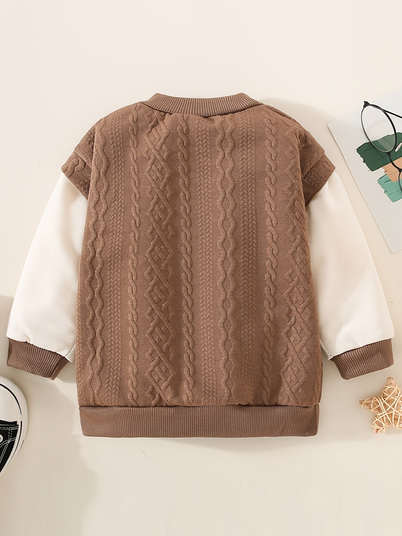 Toddler Boys V Neck Block Sweatshirt With Cable Knit Pattern