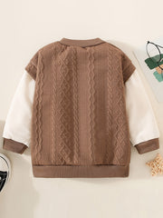 Toddler Boys V Neck Block Sweatshirt With Cable Knit Pattern