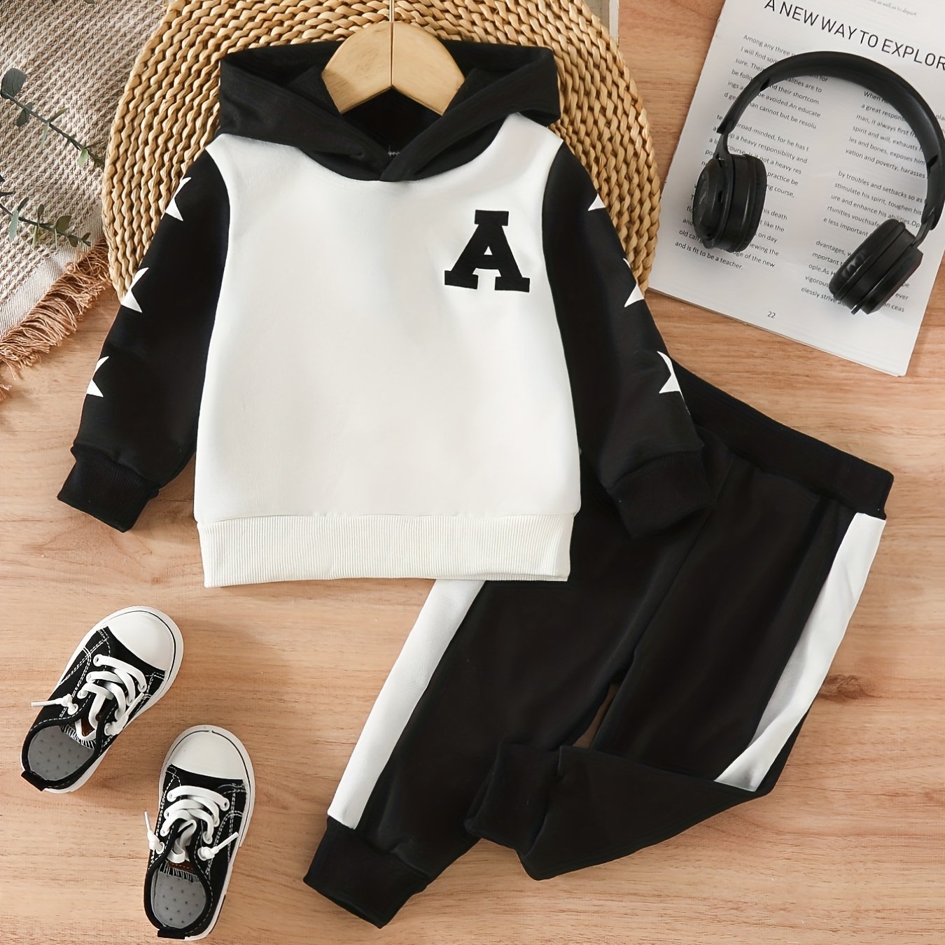 2pcs Block Outfit Long Sleeve Toddler Baby Sports Casual Suit