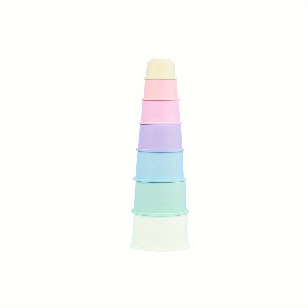 Rainbow Silicone Stacking Cups Educational Bath & Water Play Set