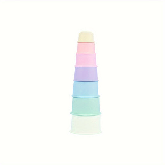 Rainbow Silicone Stacking Cups Educational Bath & Water Play Set